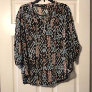 Zenobia SizeL Black Sheer MultiColor Blouse